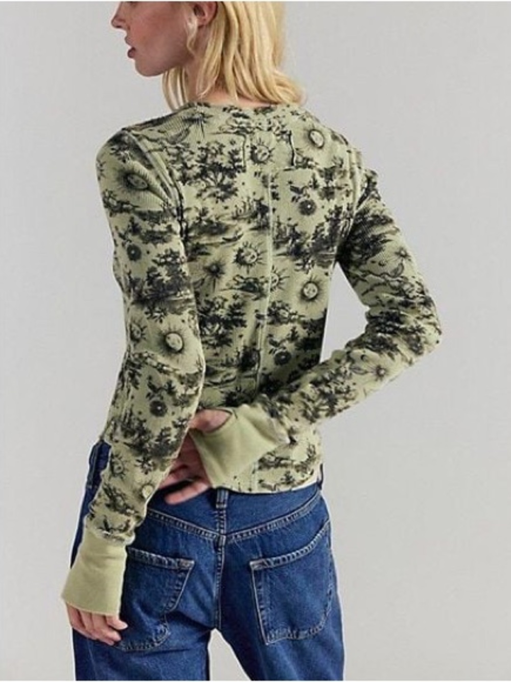 We The Free Toileidays Printed Long-Sleeve Thermal Crewneck - Olive Combo - Picture 2 of 12